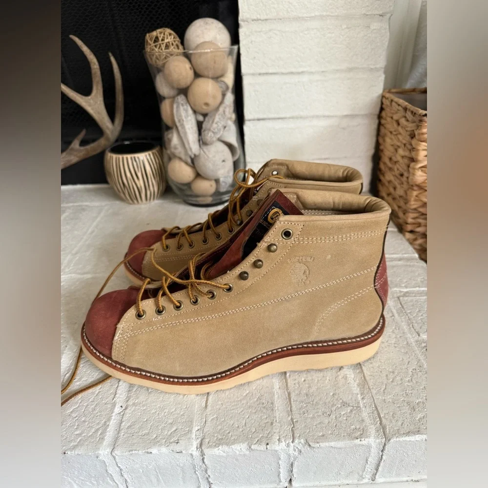 Chippewa Monkey Boots  Suede Leather Size 10 ЕЕЕ Tan Maroon - Picture 7 of 13